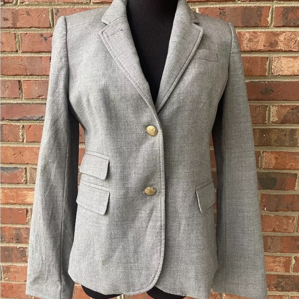 J.Crew school boy gray wool double breasted structured blazer careerware Office